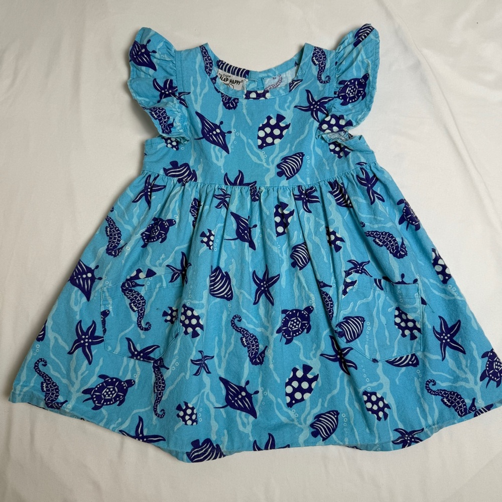 Vintage 1998 The Original Flap Happy Blue Ocean Sea Creatures Dress Size 2T